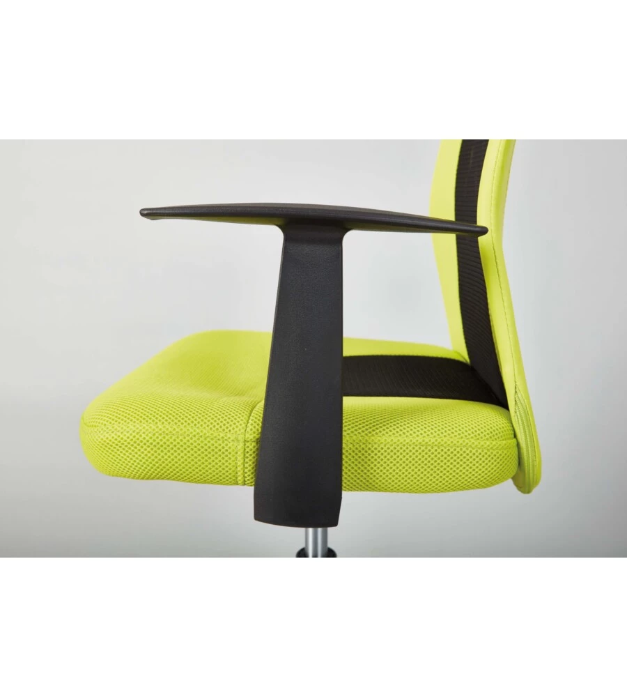 Poltroncina ufficio verde con braccioli e ruote, 55x54,5x85-95 cm